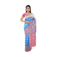 Azure Blue Saree In Banarasi Silk With Fuchsia Blouse Piece Online - Kalki Fashion