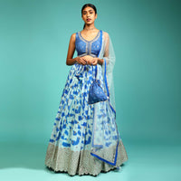 Baby Blue And Cobalt Blue Lehenga Choli In Georgette With Tie Dye Print And Mirror Embroidery On The Hemline Online - Kalki Fashion