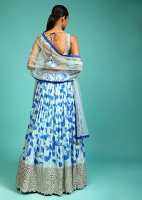 Baby Blue And Cobalt Blue Lehenga Choli In Georgette With Tie Dye Print And Mirror Embroidery On The Hemline Online - Kalki Fashion