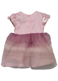 Baby Pink Dress With Pleated Net Frill And Sequins Bodice By Fayon Kids