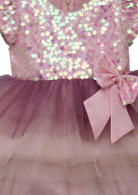 Baby Pink Dress With Pleated Net Frill And Sequins Bodice By Fayon Kids