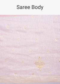 Baby pink linen saree with embroidered butti only on kalki