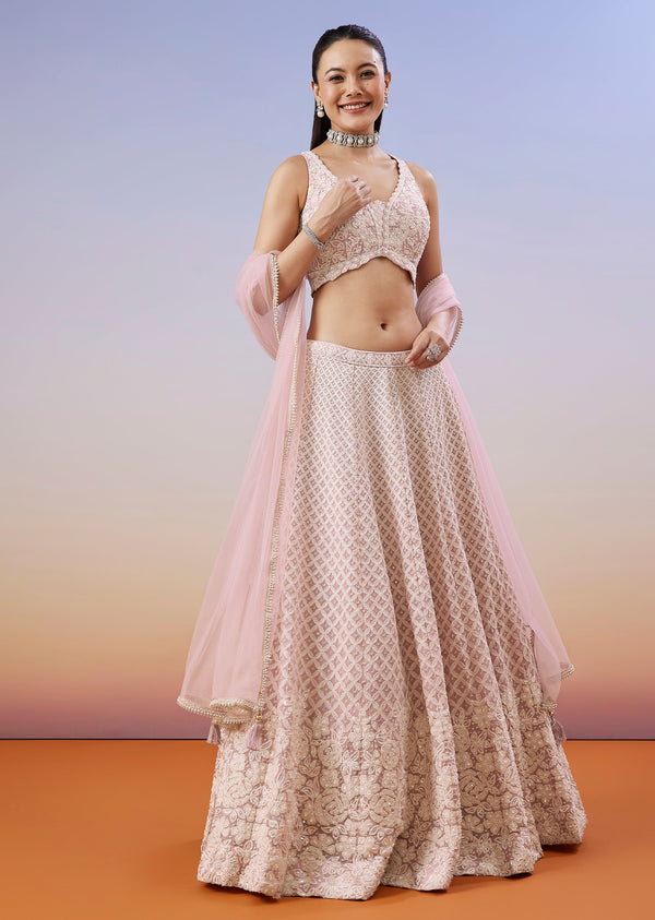 Baby Pink Pastel Lehenga With Thread And Bead Work