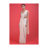 Baby Pink Saree In Net With Floral Buttis In Sequins And A Sequins Embellished Blouse Online - Kalki Fashion