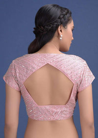 Baby Pink Saree In Organza With Weaved Floral Motifs And Embellished On The Border Online - Kalki Fashion