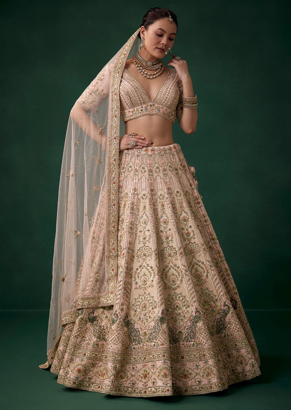 Baby Pink Stone Embroidered Bridal Lehenga Set