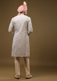 Powder Blue Silk Sherwani Set In Zari And Sequins Embroidery