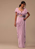 Baby Pink Crepe Saree With Fancy Bow Shaped Blouse And Belt