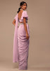 Baby Pink Crepe Saree With Fancy Bow Shaped Blouse And Belt