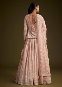 Baby Pink Georgette Lehenga Set With Lucknowi And Mirror Work