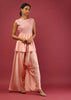 Baby Pink Peplum Kurta And Cowl Dhoti Suit Set With Mirror Abla Embroidery