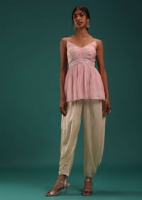 Baby Pink Peplum Top And Dhoti Set With Abla Work