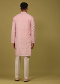Petal Pink Printed Tussar Kurta Set With Sequins