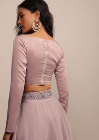 Baby Pink Satin Blouse With Sweetheart Neckline And Full Sleeves