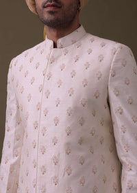 Baby Pink Sherwani Set In Silk With Moti And Sequins Work