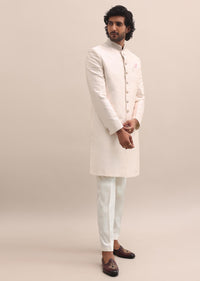 Baby Pink Sherwani With Cutdana Embroidered Collar For Men