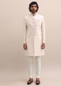 Baby Pink Sherwani With Cutdana Embroidered Collar For Men