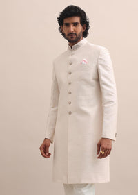 Baby Pink Sherwani With Cutdana Embroidered Collar For Men