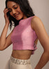 Baby Pink Sleeveless Blouse in silk With Boat Neckline