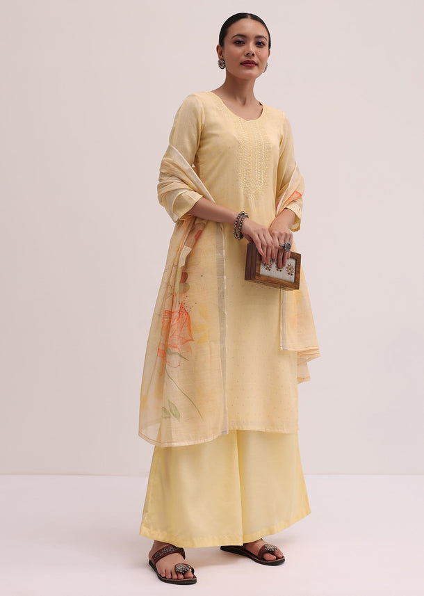 Baby Yellow Linen Kurta Palazzo Set