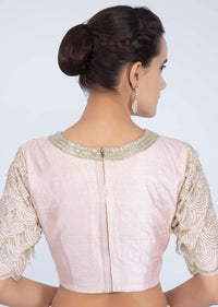 Ballet pink sheer net with matching raw silk blouse only on kalki