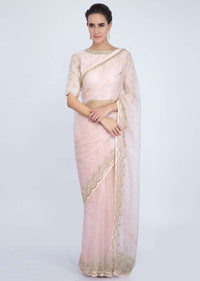 Ballet pink sheer net with matching raw silk blouse only on kalki