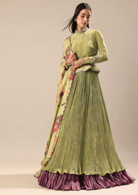 Bamboo Green Embroidered Kurta Skirt Set