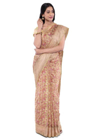 Banana Yellow Banarasi Saree With Weaved Colorful Floral Pattern Online - Kalki Fashion