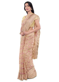 Banana Yellow Banarasi Saree With Weaved Colorful Floral Pattern Online - Kalki Fashion