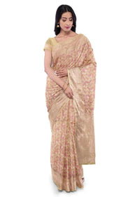 Banana Yellow Banarasi Saree With Weaved Colorful Floral Pattern Online - Kalki Fashion