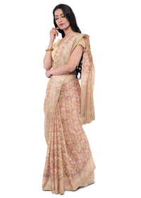 Banana Yellow Banarasi Saree With Weaved Colorful Floral Pattern Online - Kalki Fashion