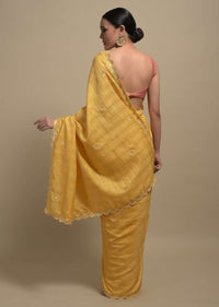 Banana Yellow Checks Saree With Mirror Embroidered Scallop Border Online Kalki Fashion