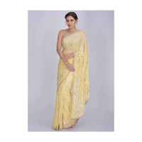 Banana Yellow Saree In Shimmer Georgette Fabric With Matching Embroidery Work Online - Kalki Fashion