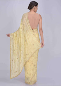 Banana Yellow Saree In Shimmer Georgette Fabric With Matching Embroidery Work Online - Kalki Fashion