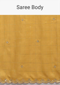 Banana Yellow Checks Saree With Mirror Embroidered Scallop Border Online Kalki Fashion