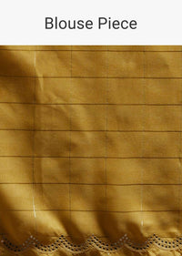 Banana Yellow Checks Saree With Mirror Embroidered Scallop Border Online Kalki Fashion
