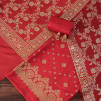 Banarasi Beauty Silk Dress Material Suit Set in Stunning Red with Classic Print
