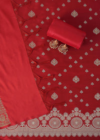 Banarasi Beauty Silk Dress Material Suit Set in Stunning Red with Classic Print