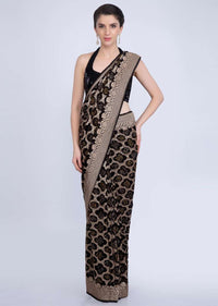 Bandhani printed black saree featured in moroccan motif only on kalki