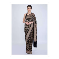 Bandhani printed black saree featured in moroccan motif only on kalki