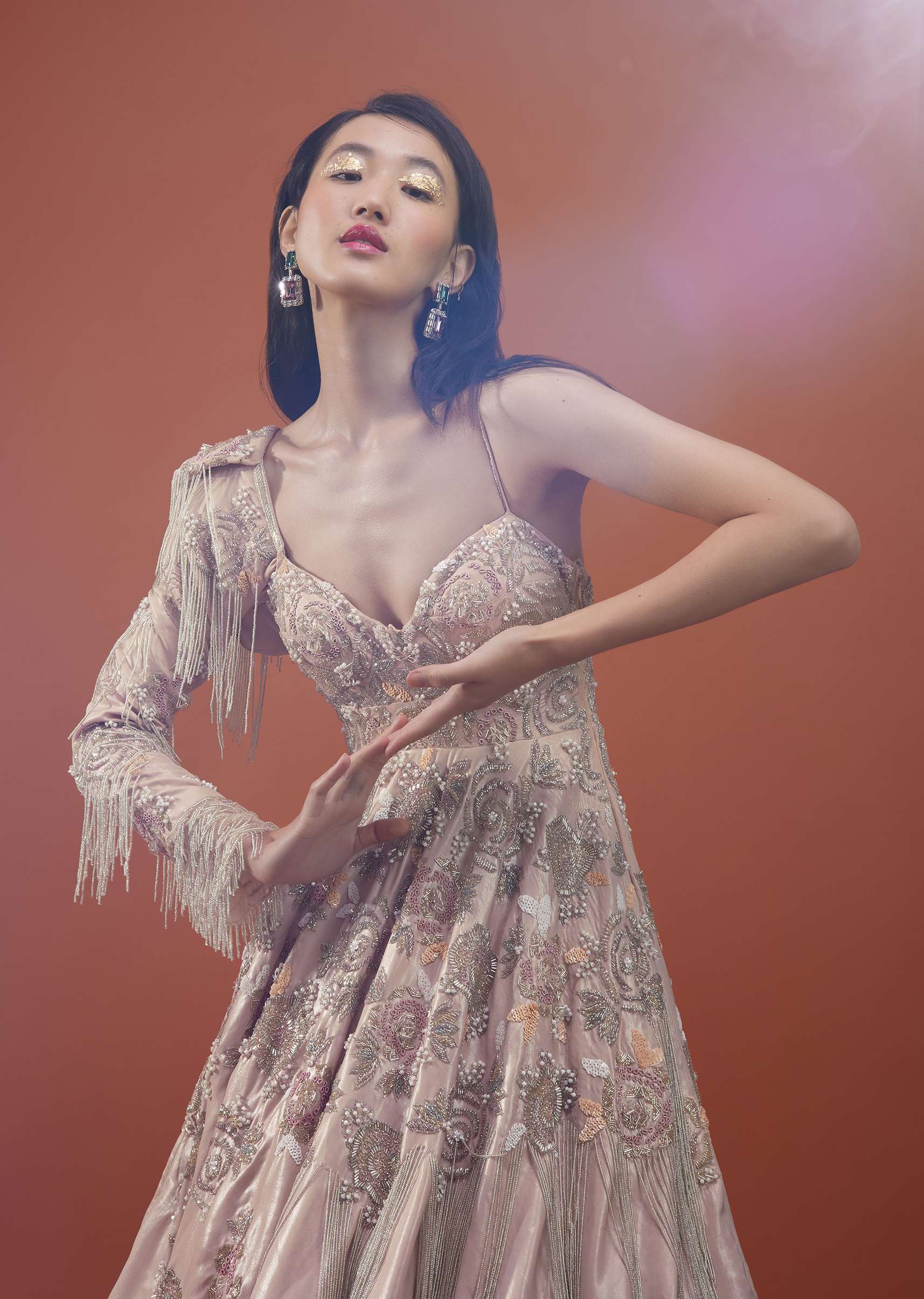 Tan Brown Gown In With Embellished Sleeve - NOOR 2022