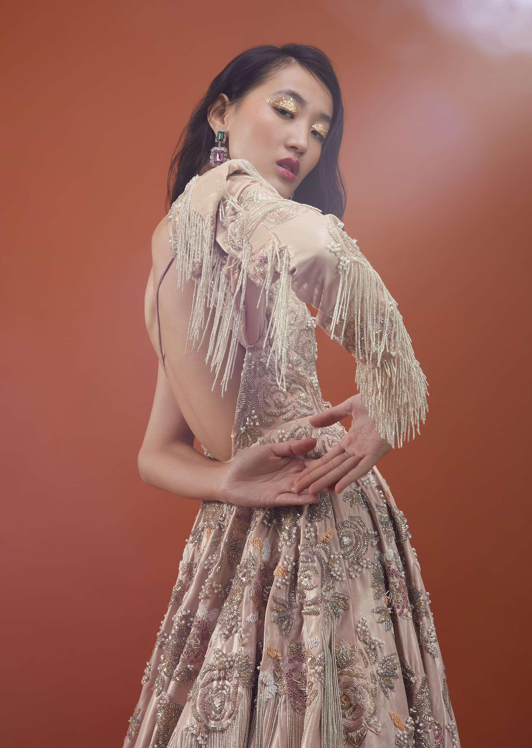 Tan Brown Gown In With Embellished Sleeve - NOOR 2022