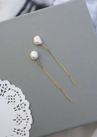 Baroque White Pearl Swan Drop Earrings With Gold Plating