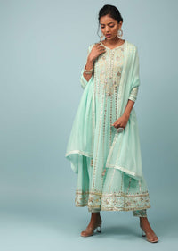 Bay Green Embroidered Anarkali Suit Set In Georgette