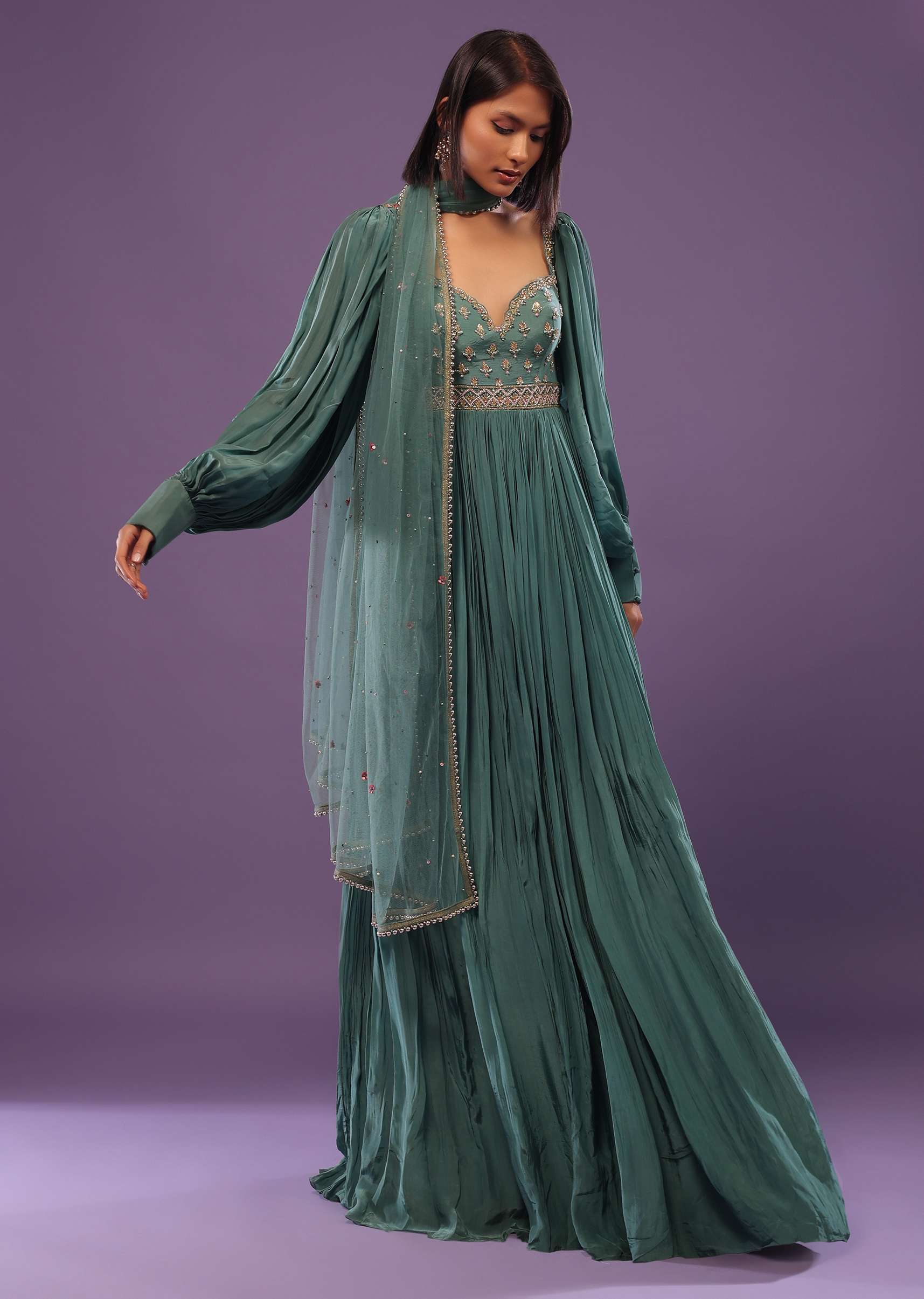 Jade Green Festive Anarkali Suit In Crepe