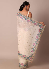 Beautiful Beige Saree Adorned With Resham Thread Work