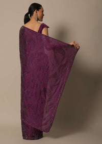 Beautiful Wine Satin Saree With Unstitched Blouse