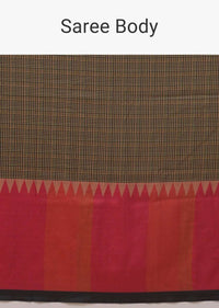 Beige And Back Saree With Checks Print And Contrast Bright Orange And Pink Printed Border Online - Kalki Fashion