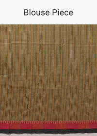 Beige And Back Saree With Checks Print And Contrast Bright Orange And Pink Printed Border Online - Kalki Fashion