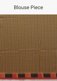 Beige And Back Saree With Checks Print And Contrast Orange And Black Printed Border Online - Kalki Fashion